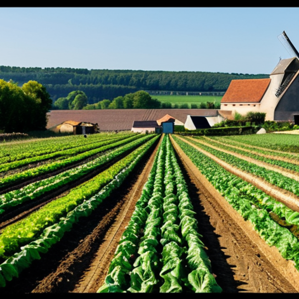 A Thriving Organic Farm**

"Wide shot of a family-run organic farm in the French countryside, fully clothed farmers tending to rows of vibrant vegetable crops, modest attire, windmills in the background, safe for work, appropriate content, perfect anatomy, natural proportions, professional agricultural photography, high quality, idyllic scene."

**