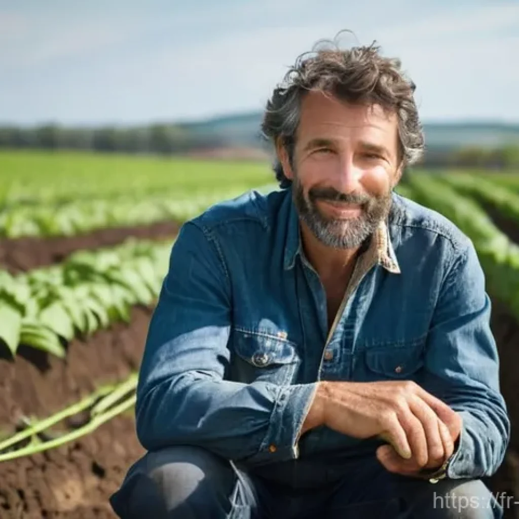 유기농업 실무와 이론을 연결하는 법 - **A French organic farmer's thoughtful observation:** A close-up portrait of a thoughtful French org...