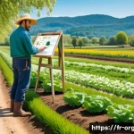 Home 22 유기농업 자격증 취득 후 장점 - A vibrant French organic farm landscape in spring, featuring lush green fields with diverse crops gr...
