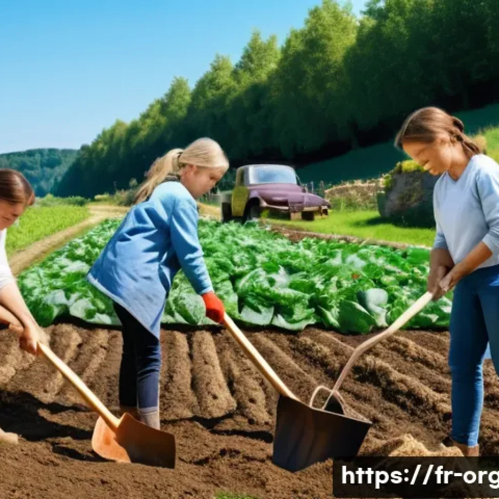 유기농업 기술 습득 방법 - A vibrant organic farm workshop scene in a French countryside setting, featuring diverse participant...