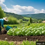 Home 18 유기농업 업무사례 분석 - A vibrant permaculture farm in the Auvergne-Rhône-Alpes region during springtime, showcasing diverse...