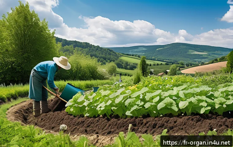 유기농업 업무사례 분석 - A vibrant permaculture farm in the Auvergne-Rhône-Alpes region during springtime, showcasing diverse...