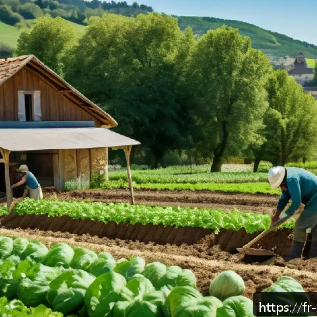 유기농업 자격증 취득 후 연봉 - A professional organic farm scene in rural France during spring, featuring a diverse team of agricul...